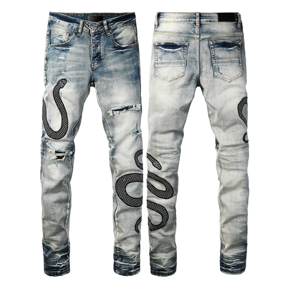 AMIRI Distressed Skinny Jeans With Snake Design - Waist Size 31